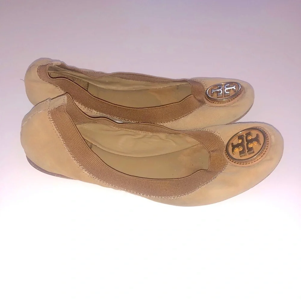 Tory Burch Caroline 2 Ballet Flats, Suede, Camel